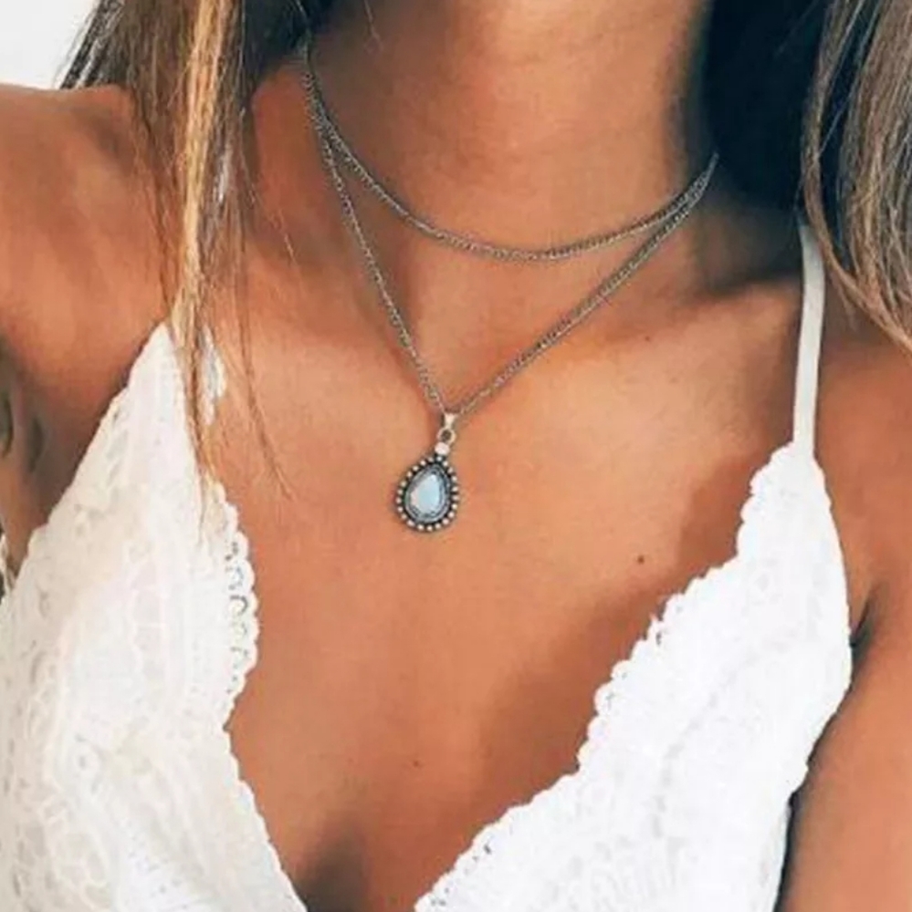 Vintage Style Teardrop Pendant Boho Necklace